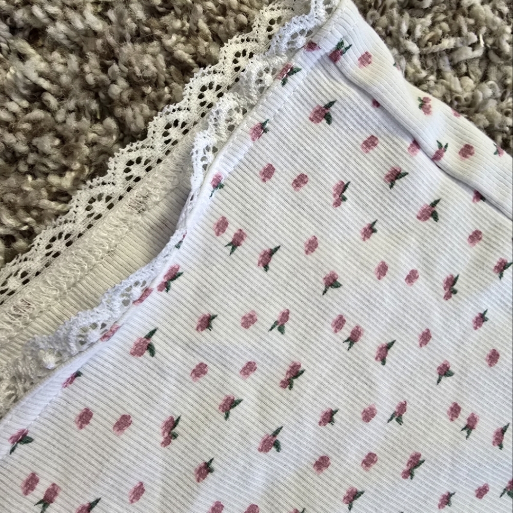 cherry print white lace booty/pajama shorts